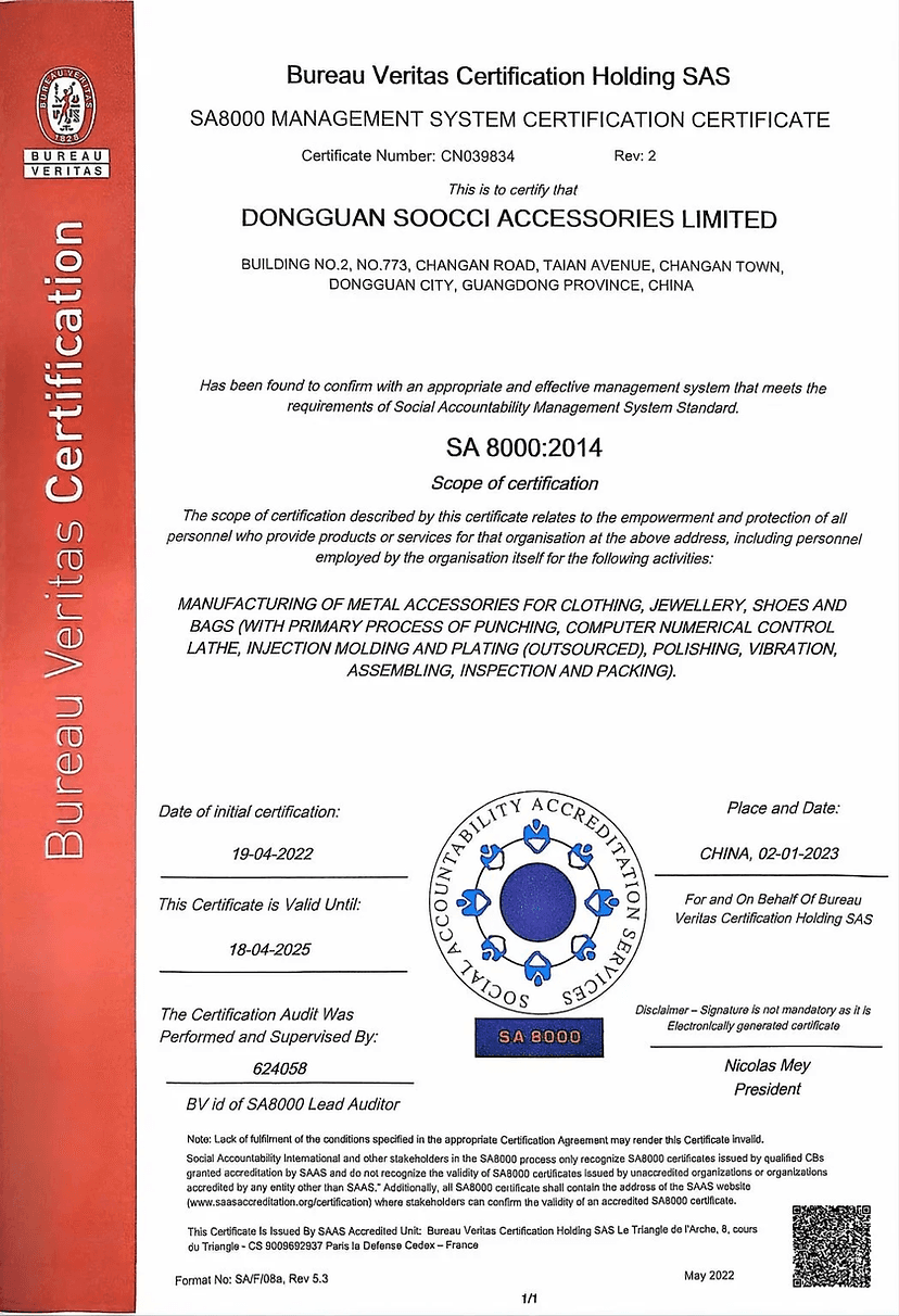 SA8000 Factory Certification