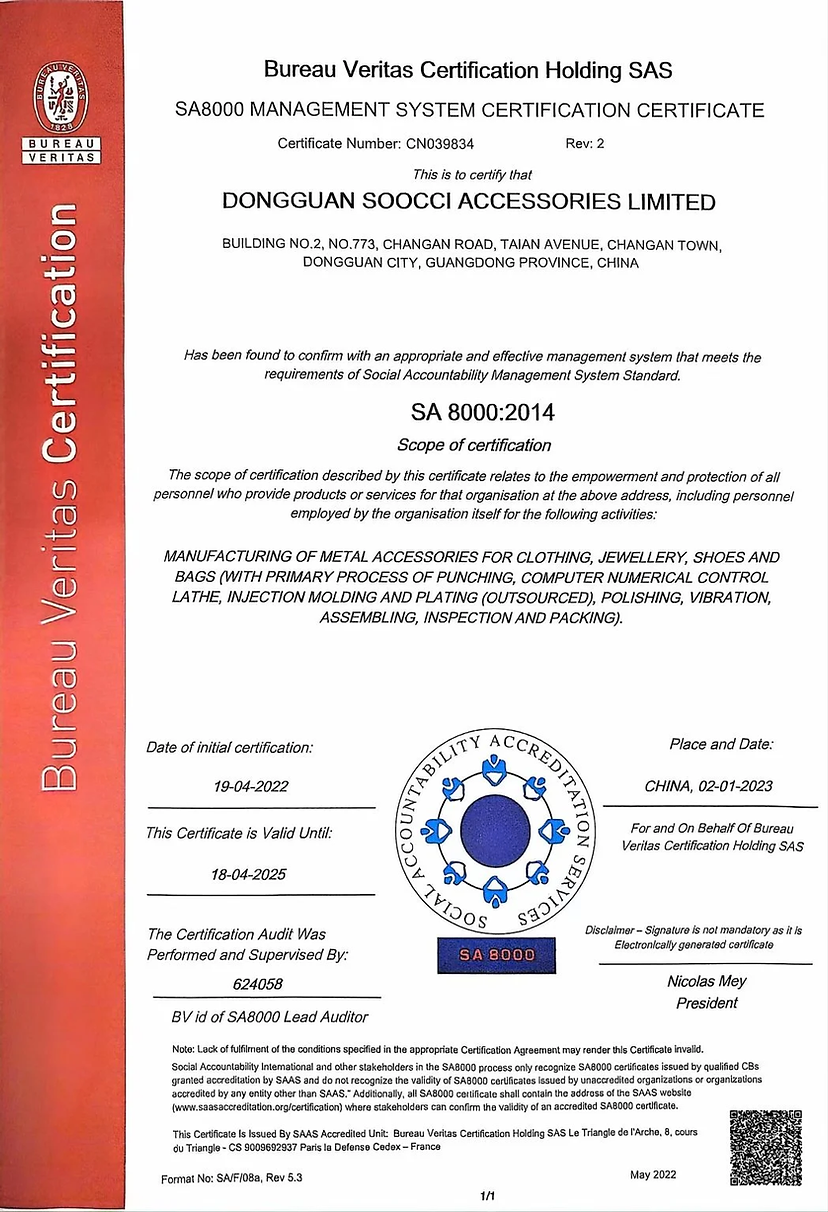 SA8000 Factory Certification